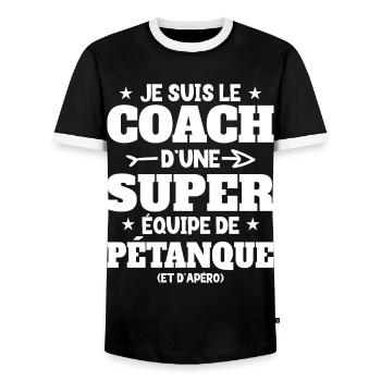 Super Coach Cadeau Pour Coach De Pétanque - T-shirt contrasté Homme - noir/blanc - Devant - AI Model Female 172 light (172cm) & AI Model Male 178 light (178cm)