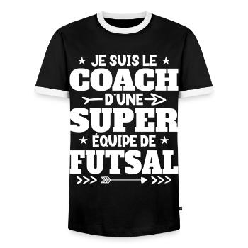 Super Coach Cadeau Pour Coach De Futsal - T-shirt contrasté Homme - noir/blanc - Devant - AI Model Female 172 light (172cm) & AI Model Male 178 light (178cm)