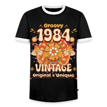 Vintage Year 1984 Anniversary Woman 40 Years - Men's Ringer Shirt - black/white - Front - AI Model Female 172 light (172cm) & AI Model Male 178 light (178cm)