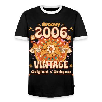 Vintage Year 2006 Birthday Woman 18 Years Old - Men's Ringer Shirt - black/white - Front - AI Model Female 172 light (172cm) & AI Model Male 178 light (178cm)
