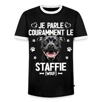 Parler Le Staffie Cadeau Humour Chien Staffie - T-shirt contrasté Homme - noir/blanc - Devant - AI Model Female 172 light (172cm) & AI Model Male 178 light (178cm)