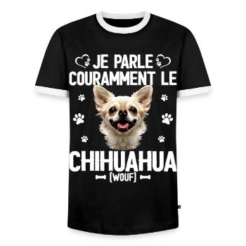 Parler Le Chihuahua Humour Chien - T-shirt contrasté Homme - noir/blanc - Devant - AI Model Female 172 light (172cm) & AI Model Male 178 light (178cm)