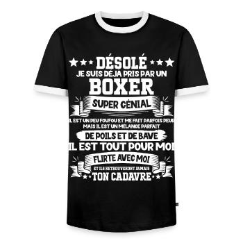 Pris Par Un Boxer Super Génial Chien - T-shirt contrasté Homme - noir/blanc - Devant - AI Model Female 172 light (172cm) & AI Model Male 178 light (178cm)