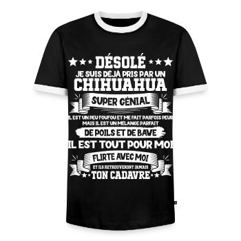Pris Par Un Chihuahua Super Génial Chien - T-shirt contrasté Homme - noir/blanc - Devant - AI Model Female 172 light (172cm) & AI Model Male 178 light (178cm)