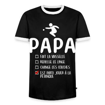 Père Bouliste Humour Pétanqueur Papa Pétanque - T-shirt contrasté Homme - noir/blanc - Devant - AI Model Female 172 light (172cm) & AI Model Male 178 light (178cm)