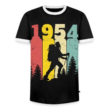Retro Year 1954 Hiker 70 Years Anniversary - Men's Ringer Shirt - black/white - Front - AI Model Female 172 light (172cm) & AI Model Male 178 light (178cm)