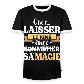 Physiotherapist does his magic Physiotherapist humor - Men's Ringer Shirt - black/white - Front - AI Model Female 172 light (172cm) & AI Model Male 178 light (178cm)