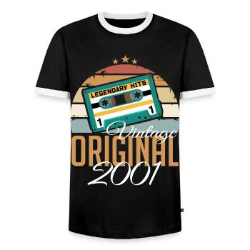 Vintage 2001 Born Original 2001 Birthday - Men's Ringer Shirt - black/white - Front - AI Model Female 172 light (172cm) & AI Model Male 178 light (178cm)