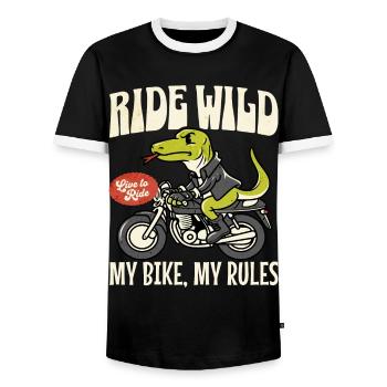 Humor Man Biker Fan Motorcycles - Men's Ringer Shirt - black/white - Front - AI Model Female 172 light (172cm) & AI Model Male 178 light (178cm)