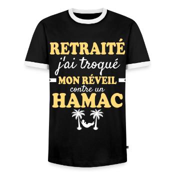 Humor Father's Day Retired Dad - Men's Ringer Shirt - black/white - Front - AI Model Female 172 light (172cm) & AI Model Male 178 light (178cm)