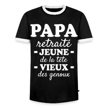 Humor Father's Day Retired Dad - Men's Ringer Shirt - black/white - Front - AI Model Female 172 light (172cm) & AI Model Male 178 light (178cm)