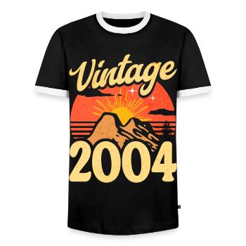 Vintage 20th Anniversary 2004 - Men's Ringer Shirt - black/white - Front - AI Model Female 172 light (172cm) & AI Model Male 178 light (178cm)