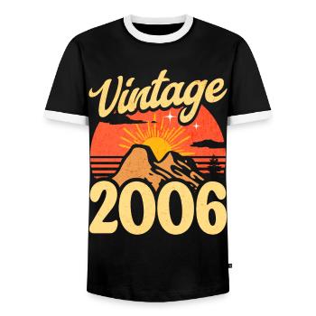 Vintage 18th Anniversary 2006 - Men's Ringer Shirt - black/white - Front - AI Model Female 172 light (172cm) & AI Model Male 178 light (178cm)