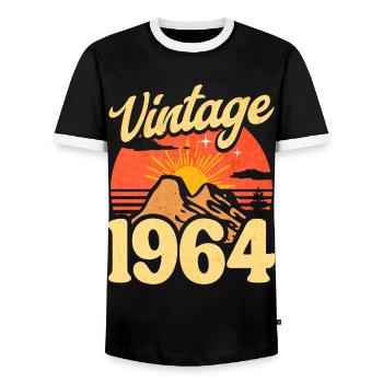 Vintage 60th Anniversary 1964 - Men's Ringer Shirt - black/white - Front - AI Model Female 172 light (172cm) & AI Model Male 178 light (178cm)