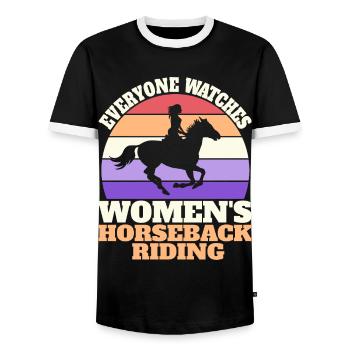 Retro Sport Women's Riding - Men's Ringer Shirt - black/white - Front - AI Model Female 172 light (172cm) & AI Model Male 178 light (178cm)