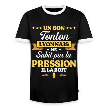 Tonton Lyonnais Oncle Humour Tonton - T-shirt contrasté Homme - noir/blanc - Devant - AI Model Female 172 light (172cm) & AI Model Male 178 light (178cm)