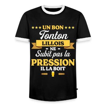 Tonton Lillois Oncle Humour Tonton - T-shirt contrasté Homme - noir/blanc - Devant - AI Model Female 172 light (172cm) & AI Model Male 178 light (178cm)