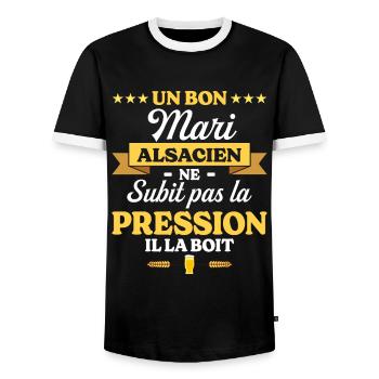 Mari Alsacien Compagnon Humour Mari - T-shirt contrasté Homme - noir/blanc - Devant - AI Model Female 172 light (172cm) & AI Model Male 178 light (178cm)