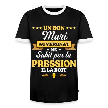 Mari Auvergnat Compagnon Humour Mari - T-shirt contrasté Homme - noir/blanc - Devant - AI Model Female 172 light (172cm) & AI Model Male 178 light (178cm)
