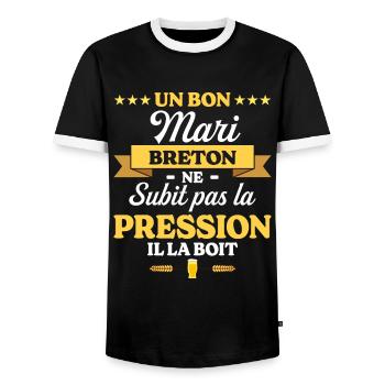 Mari Breton Compagnon Humour Mari - T-shirt contrasté Homme - noir/blanc - Devant - AI Model Female 172 light (172cm) & AI Model Male 178 light (178cm)