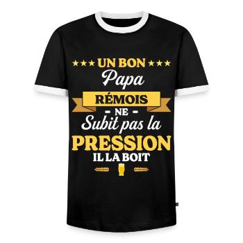 Papa Rémois Ne Subit Pas La Pression Humour Papa - T-shirt contrasté Homme - noir/blanc - Devant - AI Model Female 172 light (172cm) & AI Model Male 178 light (178cm)