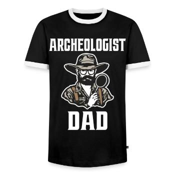 Père Fan Archéologie Papa Archéologue - T-shirt contrasté Homme - noir/blanc - Devant - AI Model Female 172 light (172cm) & AI Model Male 178 light (178cm)