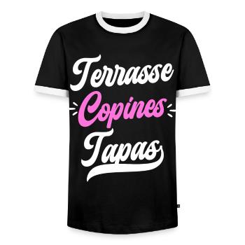 Soirée Femme Terrasse Copines Tapas - T-shirt contrasté Homme - noir/blanc - Devant - AI Model Female 172 light (172cm) & AI Model Male 178 light (178cm)