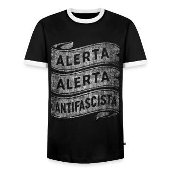 ALERTA ALERTA ANTIFASCISTES ANTIFASCISTES - T-shirt contrasté Homme - noir/blanc - Devant - AI Model Female 172 light (172cm) & AI Model Male 178 light (178cm)
