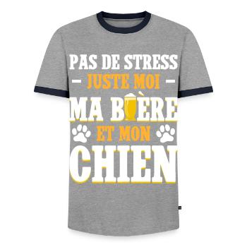 Père Humour Apéro Bière Papa Chien - T-shirt contrasté Homme - gris/marine  - Devant - AI Model Female 172 light (172cm) & AI Model Male 178 light (178cm)