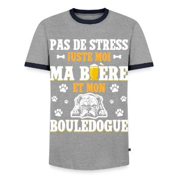 Bière Papa Chien Bouledogue - T-shirt contrasté Homme - gris/marine  - Devant - AI Model Female 172 light (172cm) & AI Model Male 178 light (178cm)