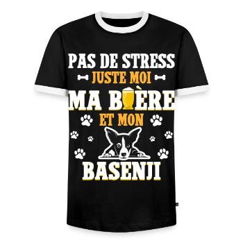 Humour Apéro Bière Papa Chien Basenji - T-shirt contrasté Homme - noir/blanc - Devant - AI Model Female 172 light (172cm) & AI Model Male 178 light (178cm)