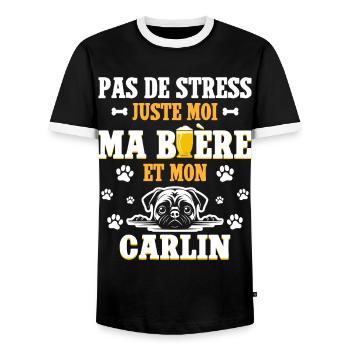 Humour Apéro Bière Papa Chien Carlin - T-shirt contrasté Homme - noir/blanc - Devant - AI Model Female 172 light (172cm) & AI Model Male 178 light (178cm)