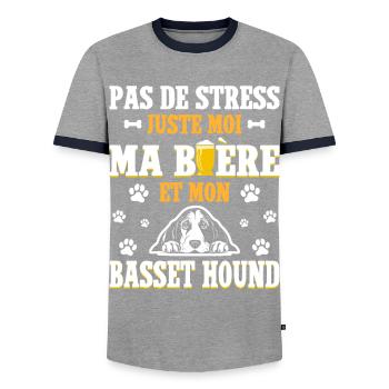 Humour Bière Papa Chien Basset Hound - T-shirt contrasté Homme - gris/marine  - Devant - AI Model Female 172 light (172cm) & AI Model Male 178 light (178cm)