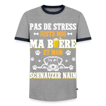 Humour Bière Papa Chien Schnauzer Nain - T-shirt contrasté Homme - gris/marine  - Devant - AI Model Female 172 light (172cm) & AI Model Male 178 light (178cm)