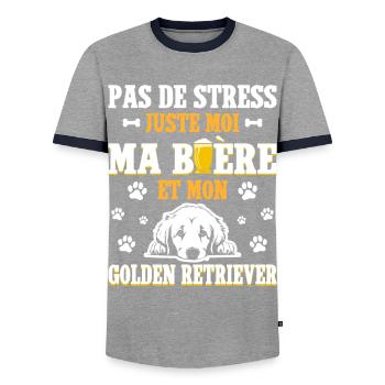 Bière Papa Chien Golden Retriever - T-shirt contrasté Homme - gris/marine  - Devant - AI Model Female 172 light (172cm) & AI Model Male 178 light (178cm)