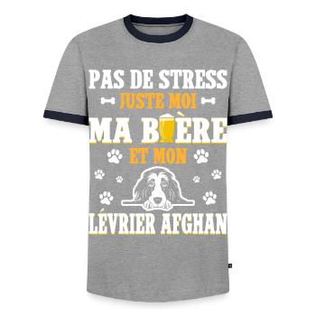 Humour Bière Papa Chien Lévrier Afghan - T-shirt contrasté Homme - gris/marine  - Devant - AI Model Female 172 light (172cm) & AI Model Male 178 light (178cm)