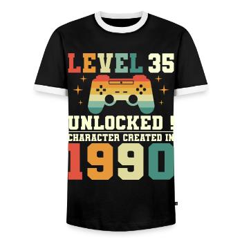Niveau 35 Anniversaire Gamer 35 Ans - T-shirt contrasté Homme - noir/blanc - Devant - AI Model Female 172 light (172cm) & AI Model Male 178 light (178cm)