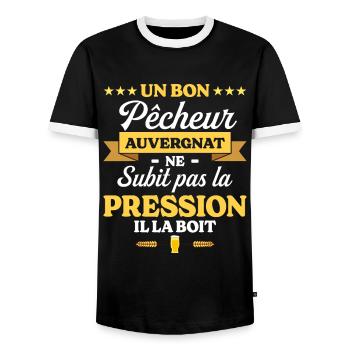 Pêcheur Auvergnat Auvergne Humour Pêche - T-shirt contrasté Homme - noir/blanc - Devant - AI Model Female 172 light (172cm) & AI Model Male 178 light (178cm)