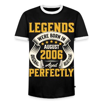 18th Anniversary August Year 2006 - Men's Ringer Shirt - black/white - Front - AI Model Female 172 light (172cm) & AI Model Male 178 light (178cm)