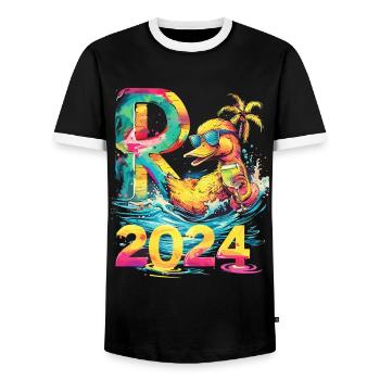 Pension 2024 Canard Retraité Retraité Drôle - T-shirt contrasté Homme - noir/blanc - Devant - AI Model Female 172 light (172cm) & AI Model Male 178 light (178cm)