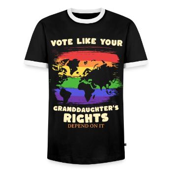 Grandma Feminism Little Girl Granny - Men's Ringer Shirt - black/white - Front - AI Model Female 172 light (172cm) & AI Model Male 178 light (178cm)