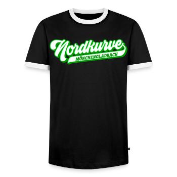 Nordkurve Mönchengladbach | Farbe änderbar - Männer Kontrast-T-Shirt - Schwarz/Weiß - Vorne - AI Model Female 172 light (172cm) & AI Model Male 178 light (178cm)