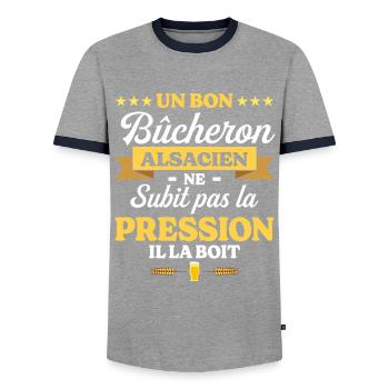 Bûcheron Alsacien Alsace Bûcheron - T-shirt contrasté Homme - gris/marine  - Devant - AI Model Female 172 light (172cm) & AI Model Male 178 light (178cm)
