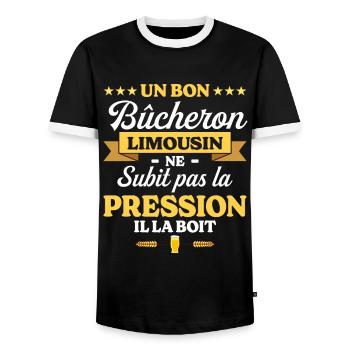 Bûcheron Limousin Humour Bûcheron - T-shirt contrasté Homme - noir/blanc - Devant - AI Model Female 172 light (172cm) & AI Model Male 178 light (178cm)