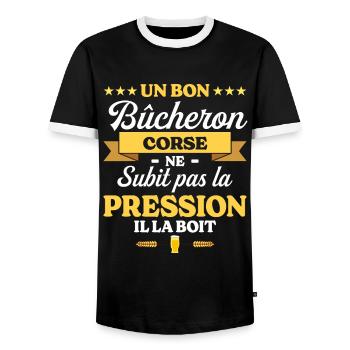 Bûcheron Corse Humour Bûcheron - T-shirt contrasté Homme - noir/blanc - Devant - AI Model Female 172 light (172cm) & AI Model Male 178 light (178cm)