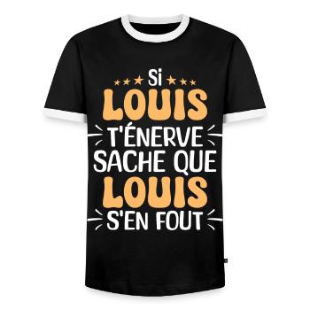 Nom Humour Prénom Personnalisé Louis - T-shirt contrasté Homme - noir/blanc - Devant - AI Model Female 172 light (172cm) & AI Model Male 178 light (178cm)