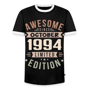 Légende Depuis Octobre 1994 Anniversaire Octobre 1994 - T-shirt contrasté Homme - noir/blanc - Devant - AI Model Female 172 light (172cm) & AI Model Male 178 light (178cm)
