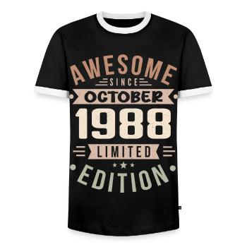 Legend Since October 1988 Birthday October 1988 - Men's Ringer Shirt - black/white - Front - AI Model Female 172 light (172cm) & AI Model Male 178 light (178cm)