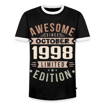 Legend Since October 1998 Birthday October 1998 - Men's Ringer Shirt - black/white - Front - AI Model Female 172 light (172cm) & AI Model Male 178 light (178cm)