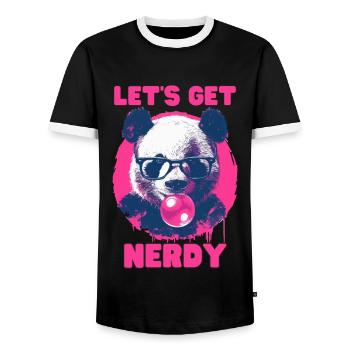 Panda with glasses and pink chewing gum - Men's Ringer Shirt - black/white - Front - AI Model Female 172 light (172cm) & AI Model Male 178 light (178cm)